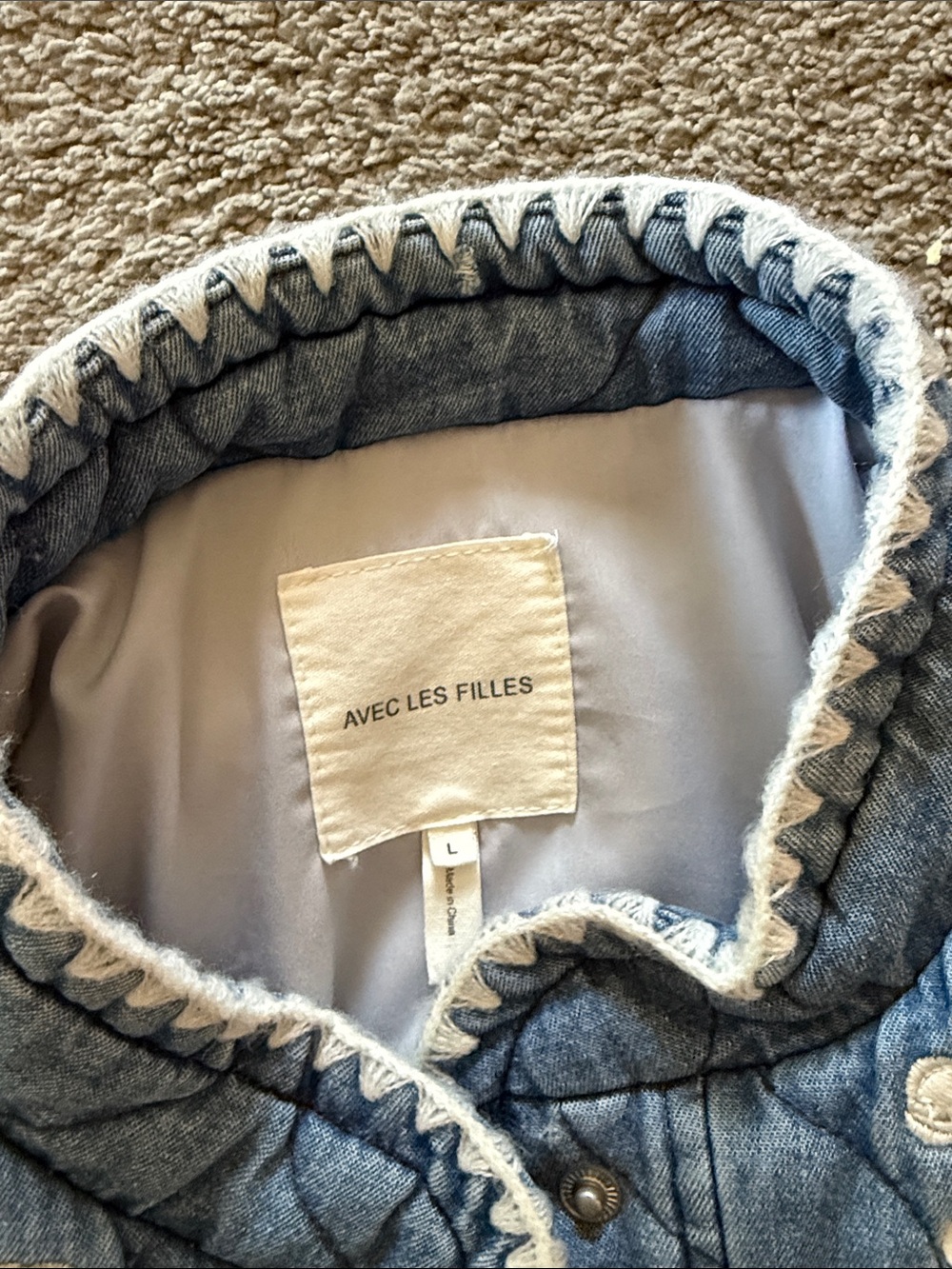 Avec Les Filles Quilted Denim Embroidered Jacket - Picture 2 of 6